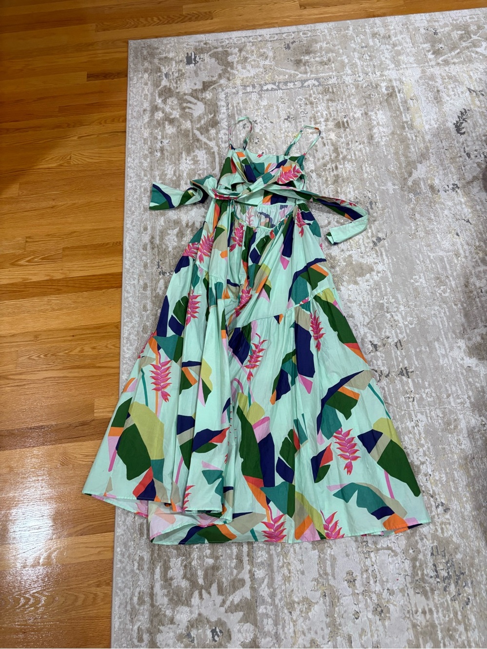 FARM Rio Mint Green Tropical Floral Maxi Dress with Pink & Navy Accents - Picture 3 of 5